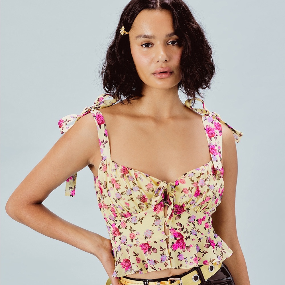 For Love & Lemons Yellow Floral Top